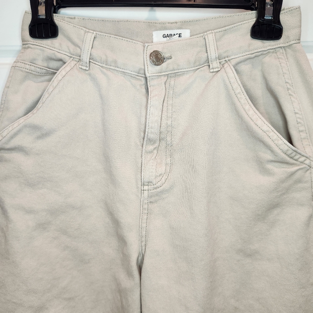 Sz 1 (Sz 25) 100% Cotton Beige High Rise Straight Leg Carpenter Pants Jeans - Picture 5 of 7